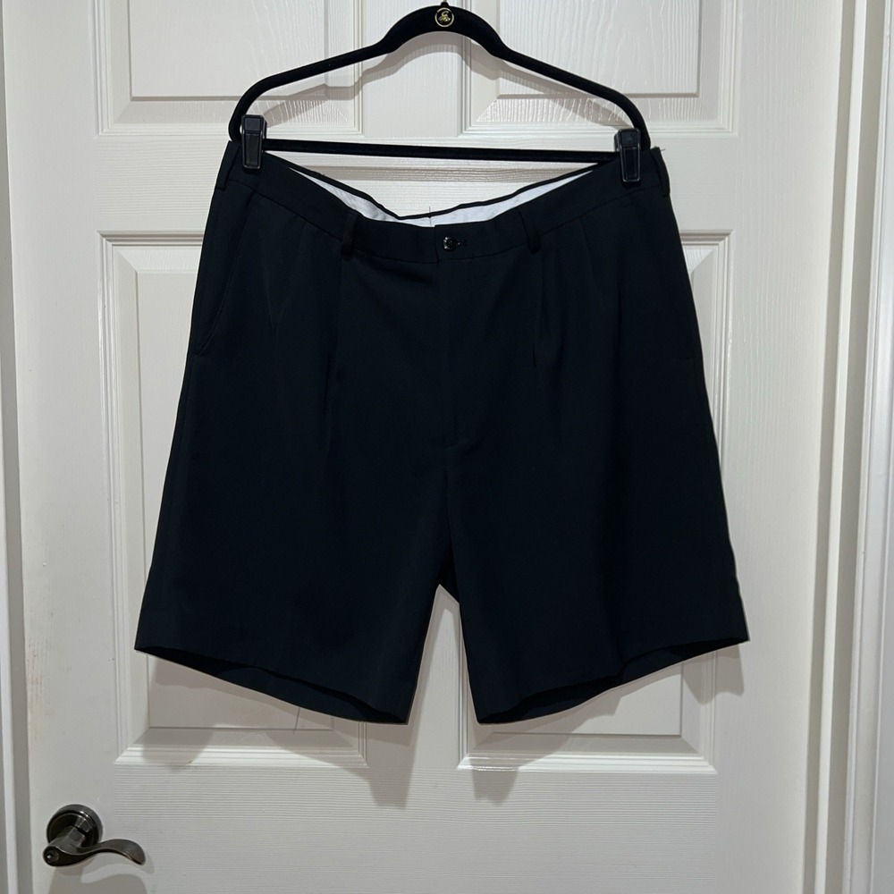 Alan Flusser Golf Men Pleated Dress Shorts Sz 40 Black Lightweight Poly Classic - Picture 2 of 11